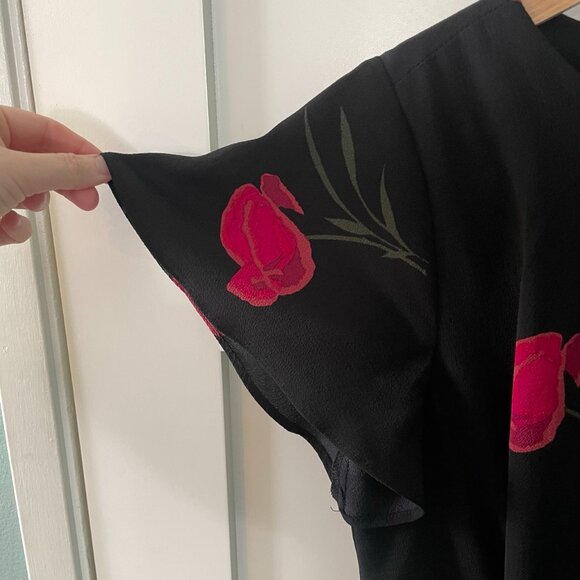 Just Fab Womens Black Floral Midi Dress Ruched Waist Detail Size XS - Picture 8 of 9